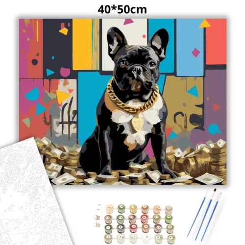Vagány bulldog - számfestő készlet - Számfestő.hu - 40×50cm - Keretre feszítve