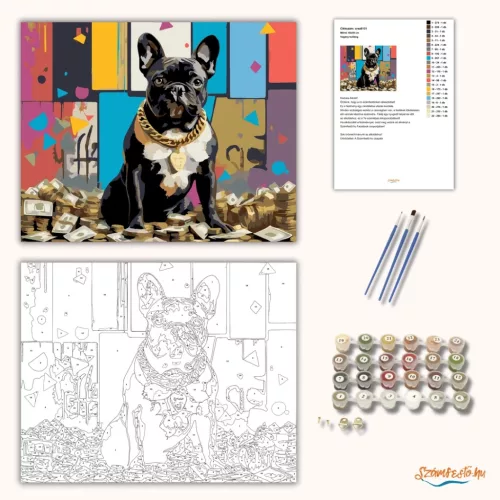 Vagány bulldog - számfestő készlet - Számfestő.hu - 40×50cm - Keretre feszítve
