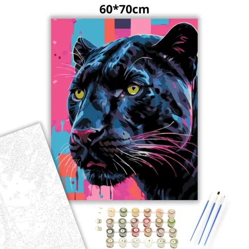 Párduc tekintet - számfestő készlet - Számfestő.hu - 60×70cm - Keretre feszítve