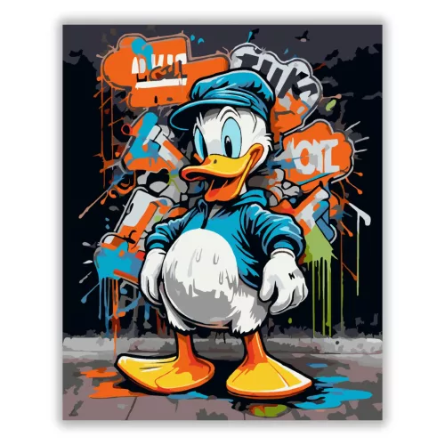 Vagány sapkás kacsa - számfestő készlet - Számfestő.hu - 40×50cm - Keretre feszítve