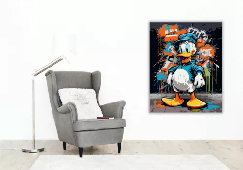 Vagány sapkás kacsa - számfestő készlet - Számfestő.hu - 40×50cm - Keretre feszítve