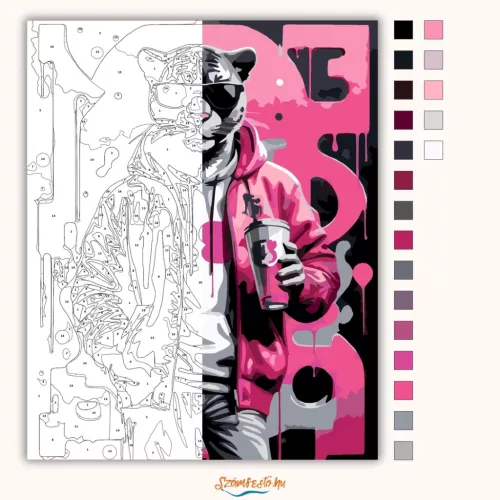 Vagány napszemüveges párduc - számfestő készlet - Számfestő.hu - 50×60cm - Keretre feszítve