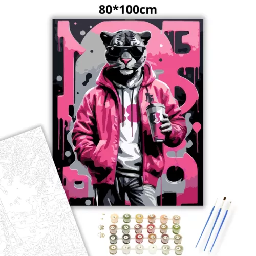 Vagány napszemüveges párduc - számfestő készlet - Számfestő.hu - 80×100cm - Keret nélkül