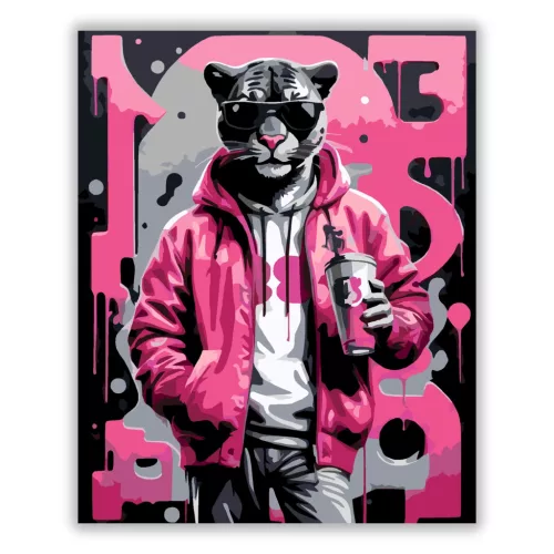 Vagány napszemüveges párduc - számfestő készlet - Számfestő.hu - 80×100cm - Keretre feszítve