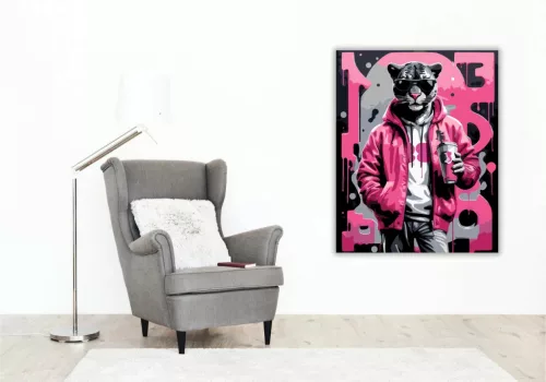 Vagány napszemüveges párduc - számfestő készlet - Számfestő.hu - 80×100cm - Keret nélkül