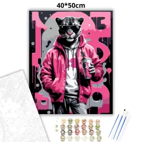 Vagány napszemüveges párduc - számfestő készlet - Számfestő.hu - 40×50cm - Keret nélkül