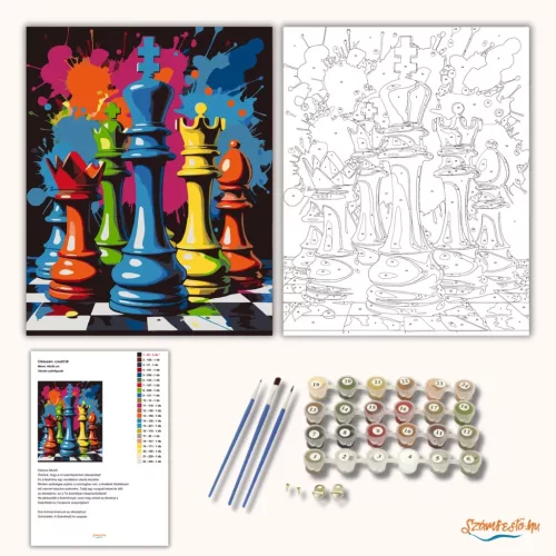 Vibráló sakkfigurák - számfestő készlet - Számfestő.hu - 50×60cm - Keretre feszítve