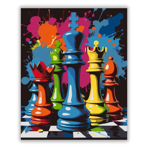 Vibráló sakkfigurák - számfestő készlet - Számfestő.hu - 50×60cm - Keretre feszítve