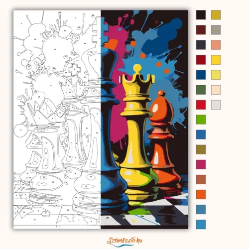 Vibráló sakkfigurák - számfestő készlet - Számfestő.hu - 60×70cm - Keret nélkül