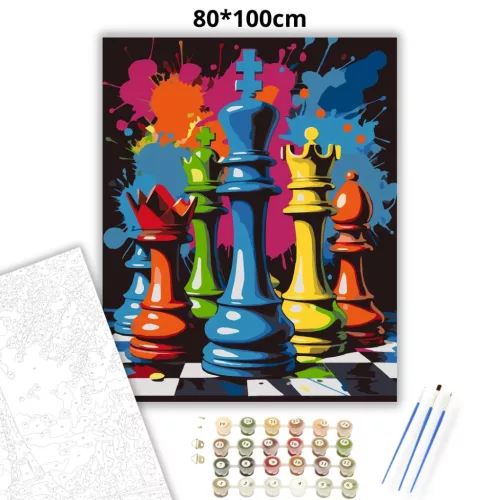 Vibráló sakkfigurák - számfestő készlet - Számfestő.hu - 80×100cm - Keret nélkül