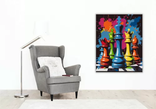Vibráló sakkfigurák - számfestő készlet - Számfestő.hu - 40×50cm - Keretre feszítve