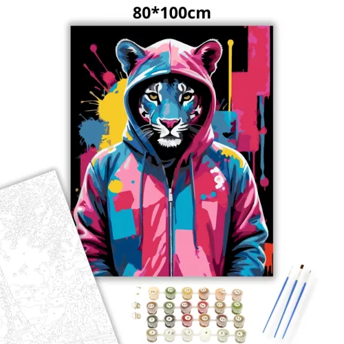 Vagány kapucnis párduc - számfestő készlet - Számfestő.hu - 80×100cm - Keret nélkül