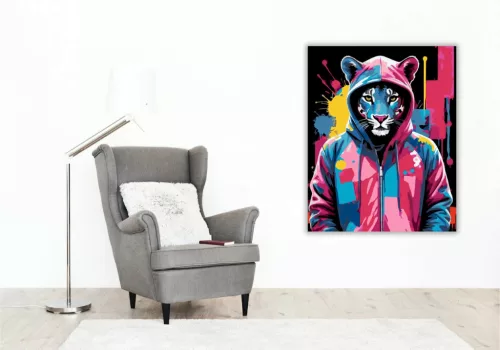 Vagány kapucnis párduc - számfestő készlet - Számfestő.hu - 80×100cm - Keret nélkül