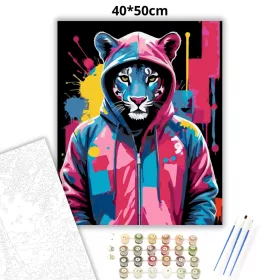 Vagány kapucnis párduc - számfestő készlet - Számfestő.hu - 40×50cm - Keret nélkül