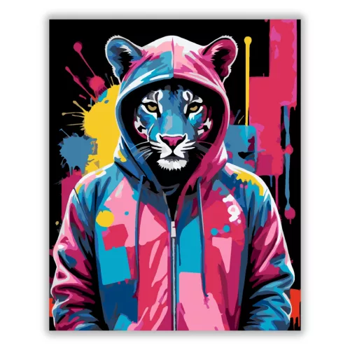 Vagány kapucnis párduc - számfestő készlet - Számfestő.hu - 40×50cm - Keretre feszítve