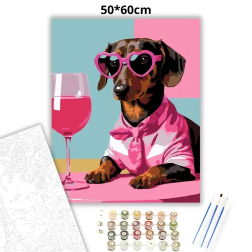 Vagány szemüveges tacskó - számfestő készlet - Számfestő.hu - 50×60cm - Keretre feszítve