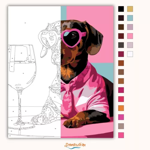 Vagány szemüveges tacskó - számfestő készlet - Számfestő.hu - 50×60cm - Keretre feszítve