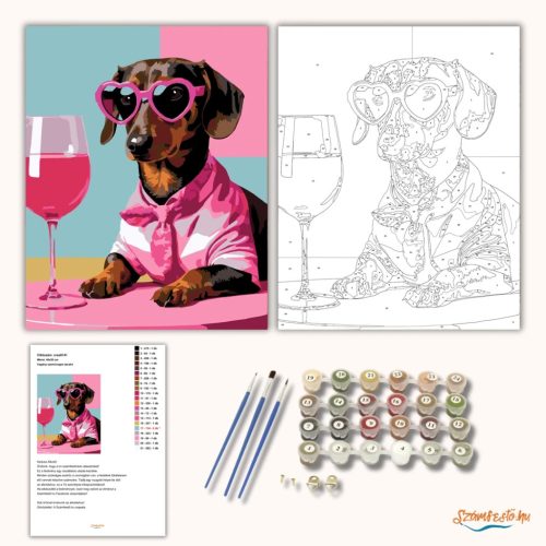 Vagány szemüveges tacskó - számfestő készlet - Számfestő.hu - 60×70cm - Keret nélkül