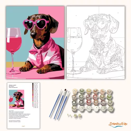 Vagány szemüveges tacskó - számfestő készlet - Számfestő.hu - 60×70cm - Keretre feszítve