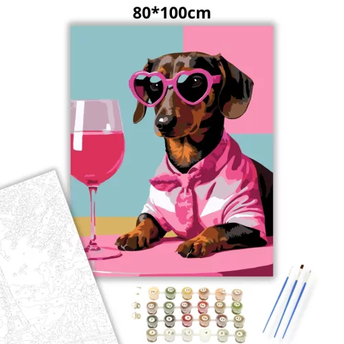 Vagány szemüveges tacskó - számfestő készlet - Számfestő.hu - 80×100cm - Keretre feszítve