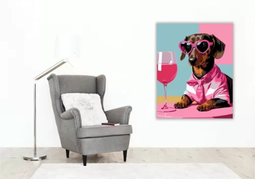 Vagány szemüveges tacskó - számfestő készlet - Számfestő.hu - 80×100cm - Keretre feszítve