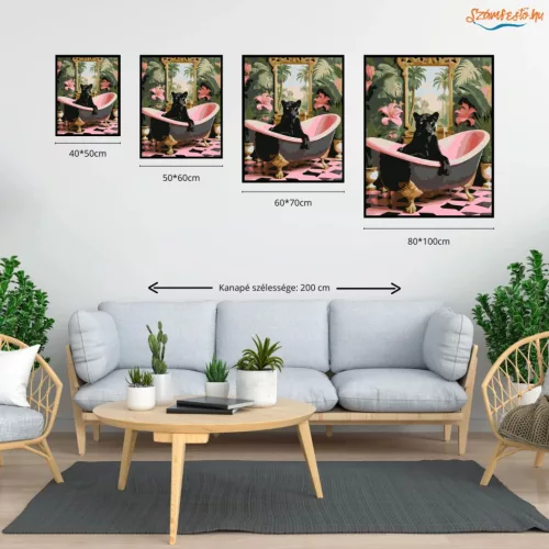 Pimasz párduc a kádban - számfestő készlet - Számfestő.hu - 40×50cm - Keret nélkül