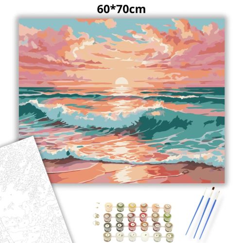 Aranyló hullámok nyugalma - számfestő készlet - Számfestő.hu - 60×70cm - Keretre feszítve