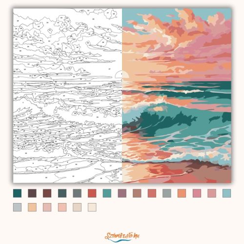 Aranyló hullámok nyugalma - számfestő készlet - Számfestő.hu - 40×50cm - Keret nélkül