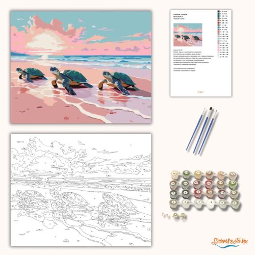 Teknősök a parton - számfestő készlet - Számfestő.hu - 60×70cm - Keret nélkül