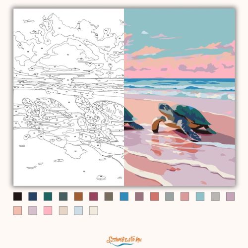 Teknősök a parton - számfestő készlet - Számfestő.hu - 40×50cm - Keret nélkül