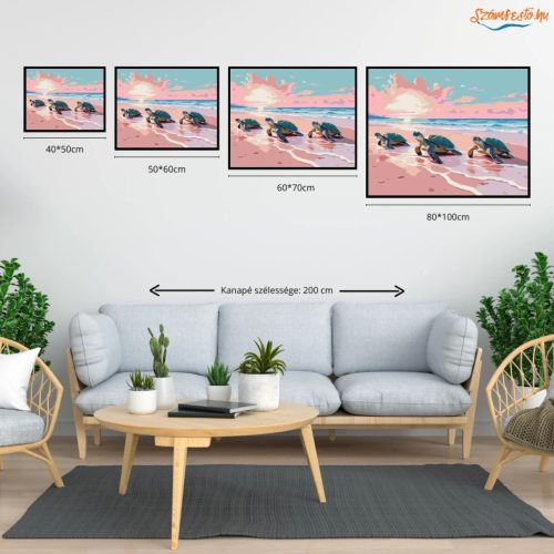 Teknősök a parton - számfestő készlet - Számfestő.hu - 40×50cm - Keret nélkül