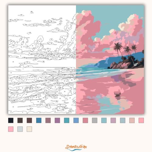 Rózsaszín felhők tükröződése - számfestő készlet - Számfestő.hu - 60×70cm - Keret nélkül