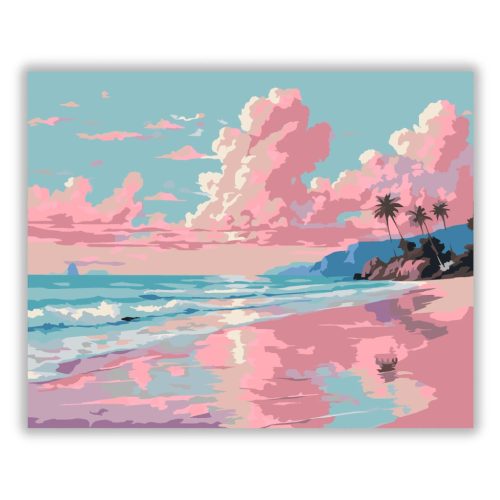 Rózsaszín felhők tükröződése - számfestő készlet - Számfestő.hu - 60×70cm - Keretre feszítve