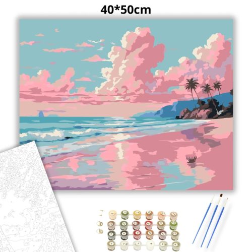 Rózsaszín felhők tükröződése - számfestő készlet - Számfestő.hu - 40×50cm - Keretre feszítve