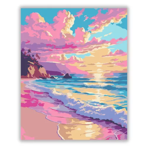 Pasztelles tengerpart - számfestő készlet - Számfestő.hu - 50×60cm - Keretre feszítve
