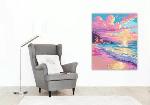Pasztelles tengerpart - számfestő készlet - Számfestő.hu - 50×60cm - Keretre feszítve