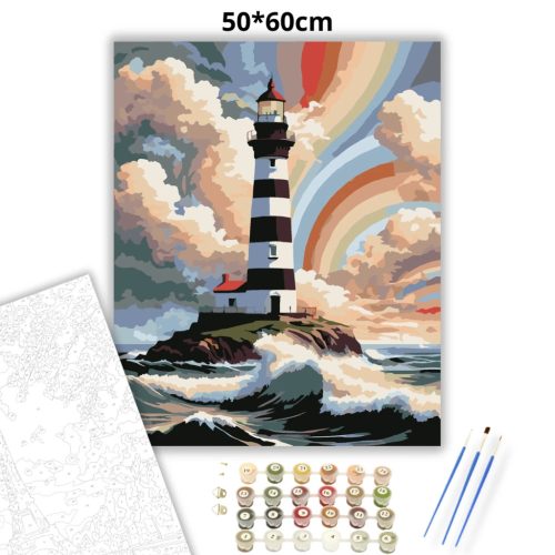 Viharos világítótorony - számfestő készlet - Számfestő.hu - 50×60cm - Keret nélkül