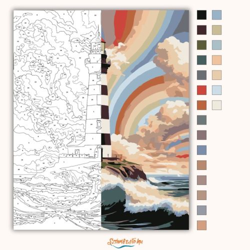 Viharos világítótorony - számfestő készlet - Számfestő.hu - 50×60cm - Keret nélkül