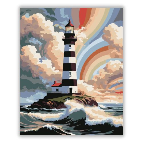 Viharos világítótorony - számfestő készlet - Számfestő.hu - 50×60cm - Keretre feszítve