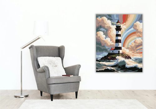Viharos világítótorony - számfestő készlet - Számfestő.hu - 50×60cm - Keretre feszítve