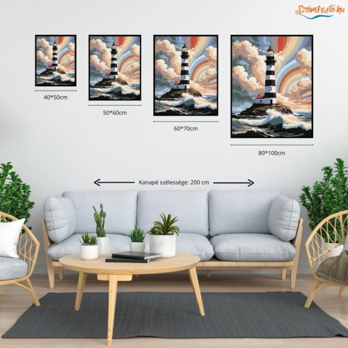 Viharos világítótorony - számfestő készlet - Számfestő.hu - 80×100cm - Keret nélkül