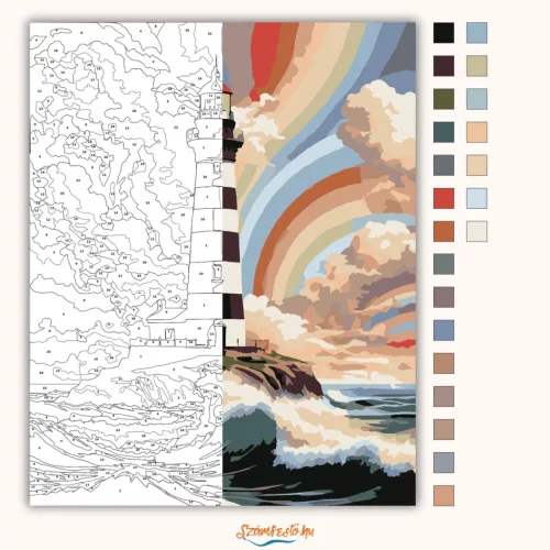 Viharos világítótorony - számfestő készlet - Számfestő.hu - 40×50cm - Keretre feszítve