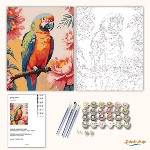 Trópusi papagáj - számfestő készlet - Számfestő.hu - 50×60cm - Keret nélkül
