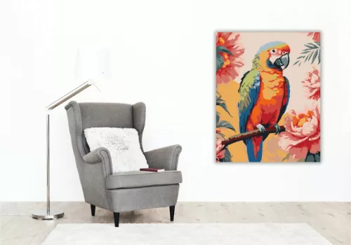 Trópusi papagáj - számfestő készlet - Számfestő.hu - 50×60cm - Keretre feszítve