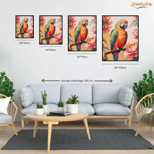 Trópusi papagáj - számfestő készlet - Számfestő.hu - 60×70cm - Keret nélkül