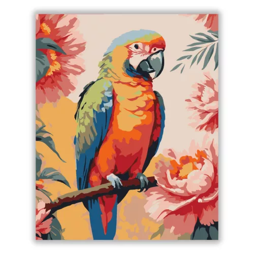 Trópusi papagáj - számfestő készlet - Számfestő.hu - 40×50cm - Keretre feszítve