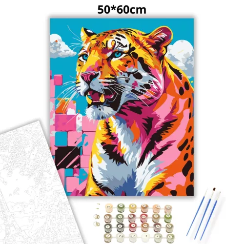 Vibráló párduc tekintet - számfestő készlet - Számfestő.hu - 50×60cm - Keret nélkül