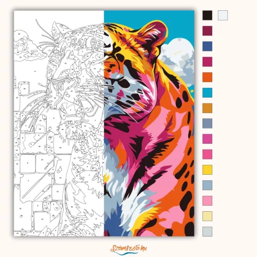 Vibráló párduc tekintet - számfestő készlet - Számfestő.hu - 60×70cm - Keret nélkül