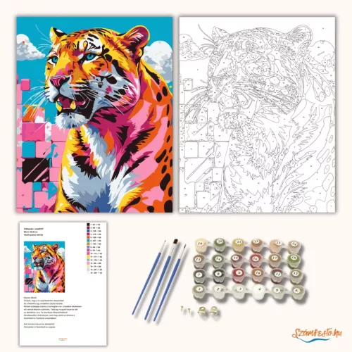 Vibráló párduc tekintet - számfestő készlet - Számfestő.hu - 80×100cm - Keret nélkül