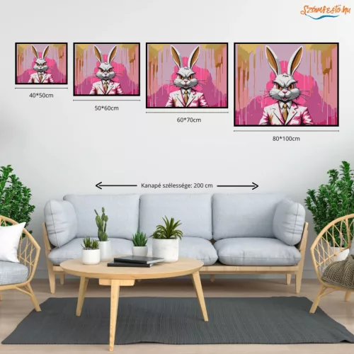 Főnöki nyúl - számfestő készlet - Számfestő.hu - 50×60cm - Keretre feszítve